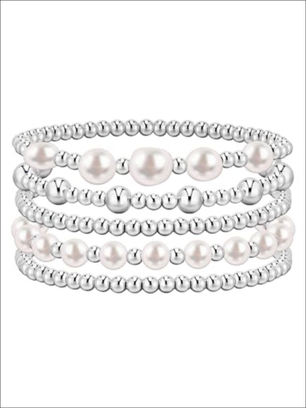14K Gold Plated Beaded Bracelet Set Stretch Stackable 5pc